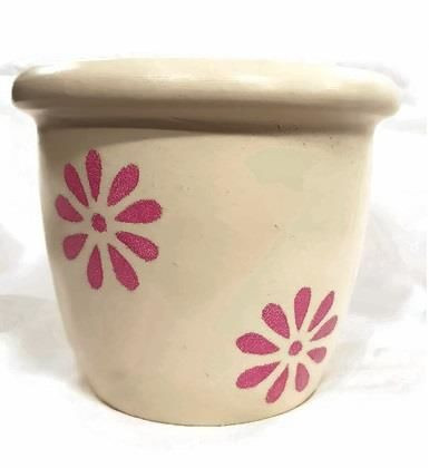 Virágcserép kerámia mintás beige/pink12,5cm