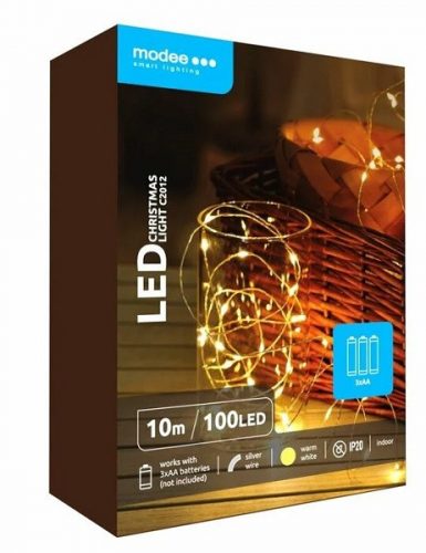 Led fűzér réz elemes (100LED/10m/10cm) meleg